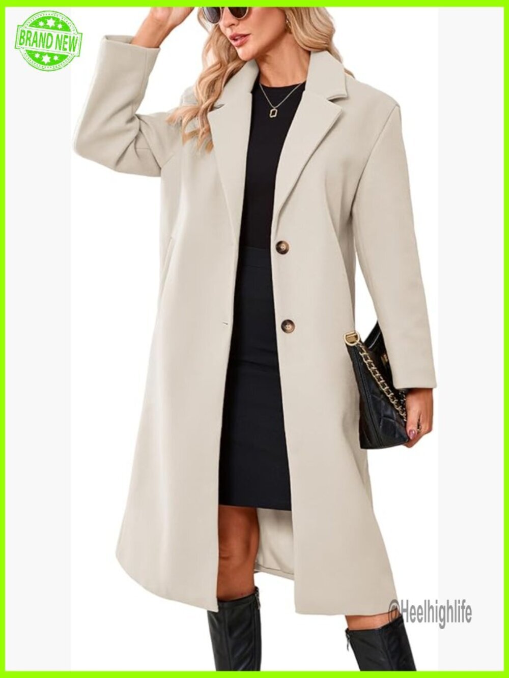 Wool Blend Long Peacoat Notch Lapel Winter Trench Coat Single Breasted